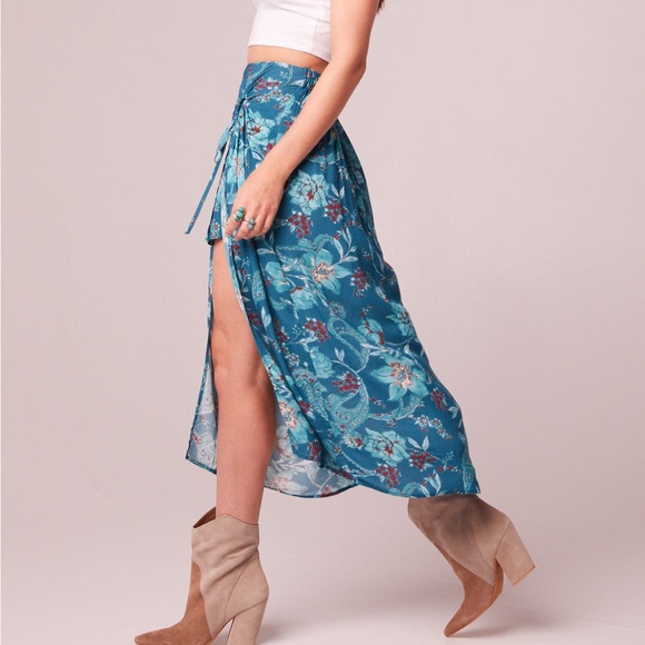 Band of the free CELENE TEAL FLORAL LAYERED MIDI SKIRT - Picture 4 of 11